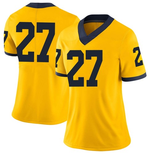 Hunter Reynolds Michigan Wolverines Women's NCAA #27 Maize Limited Brand Jordan College Stitched Football Jersey YMY3254UC